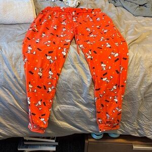 Snoopy Print Orange Women's Pajama Pants